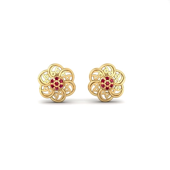 Pure Elegant Round-Cut Red Ruby Gemstone Flower Earrings In 14K Rose Gold Over 925 Sterling Silver