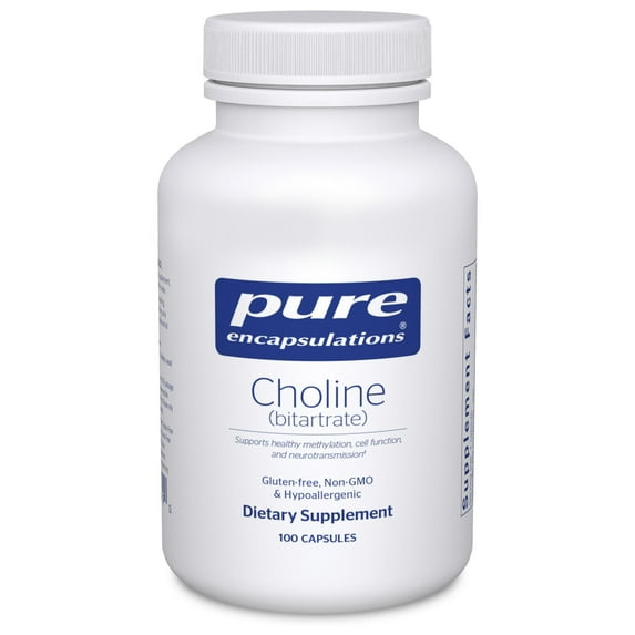 Pure Encapsulations Choline (Bitartrate) - 275 mg Choline (Bitartrate) - Supports Methylation, Brain Health & Cell Function* - Highly Bioavailable - Vegan & Non-GMO - 100 Capsules