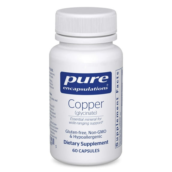 Pure Encapsulations Copper Glycinate 60's - 2 mg Copper Supplement, Supports Red Blood Cell Formation* - Aids Energy Metabolism - Non-GMO & Vegan - 60 Capsules