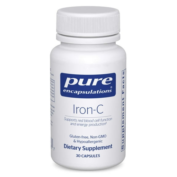 Pure Encapsulations Iron-C - 15 mg - 175 mg Vitamin C - Red Blood Cell Support* - Energy Production - Highly Bioavailable Iron Pill - Gluten Free & Vegan - 30 Capsules