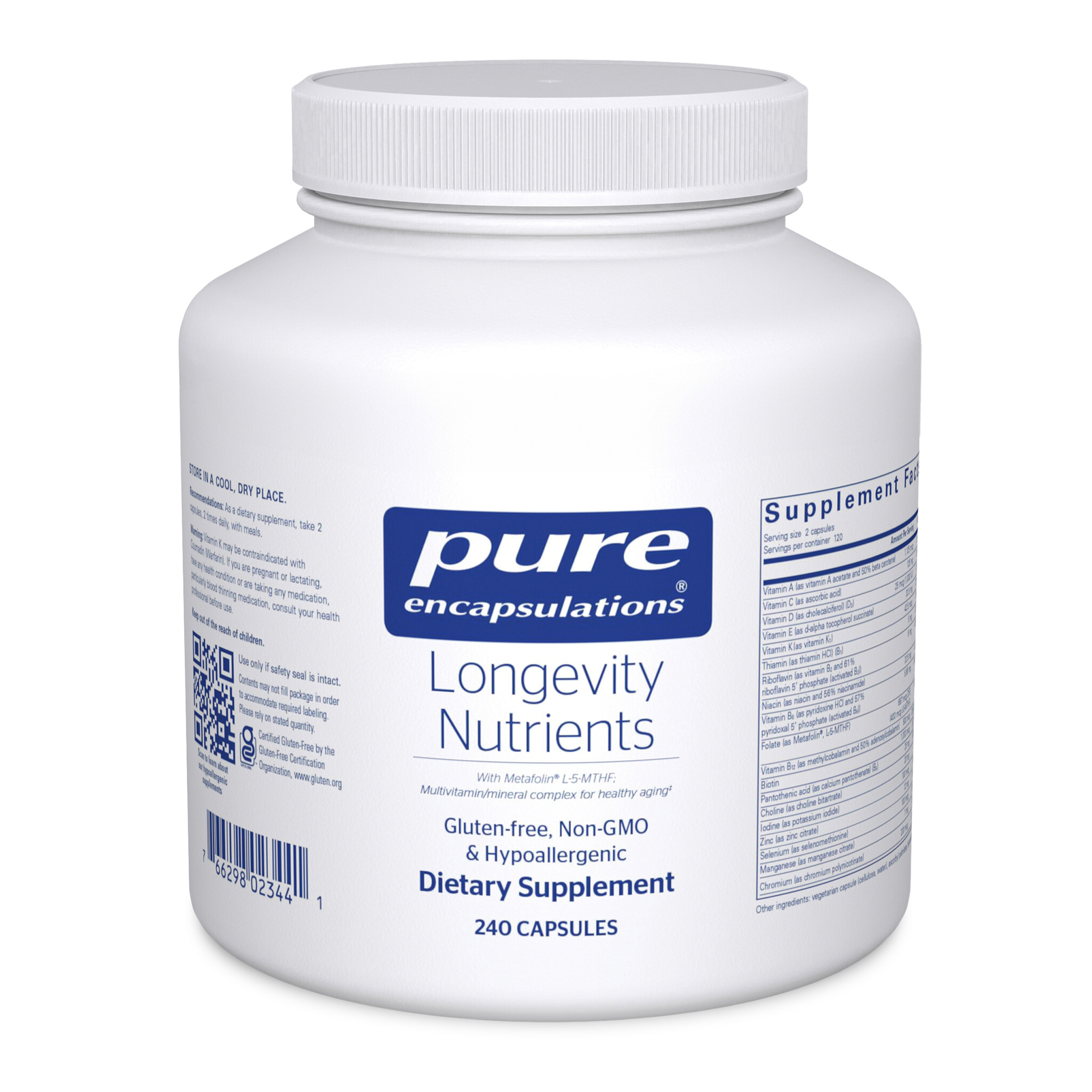 Pure Encapsulations Longevity Nutrients | Multivitamin/Mineral Complex to Support Healthy Aging, Brain Function, Eyes, Bones, and Vascular Health* | 240 Capsules