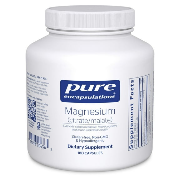 Pure Encapsulations Magnesium (Citrate/Malate) - Magnesium Supplement to Support Nutrient Utilization, Energy, Bones & Heart Health* - With Magnesium Citrate & Malate - 180 Capsules