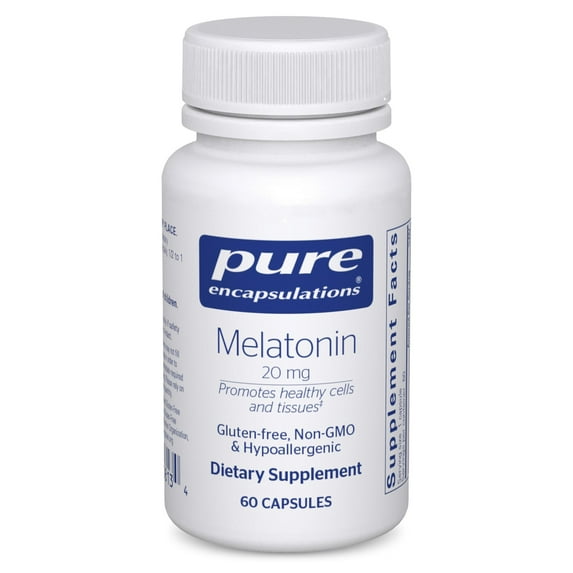 Pure Encapsulations Melatonin 20 mg - Not Intended for Sleep Support - For Immune System & Healthy Cells - 99.5% Purity Melatonin - Gluten Free & Non-GMO - 60 Capsules