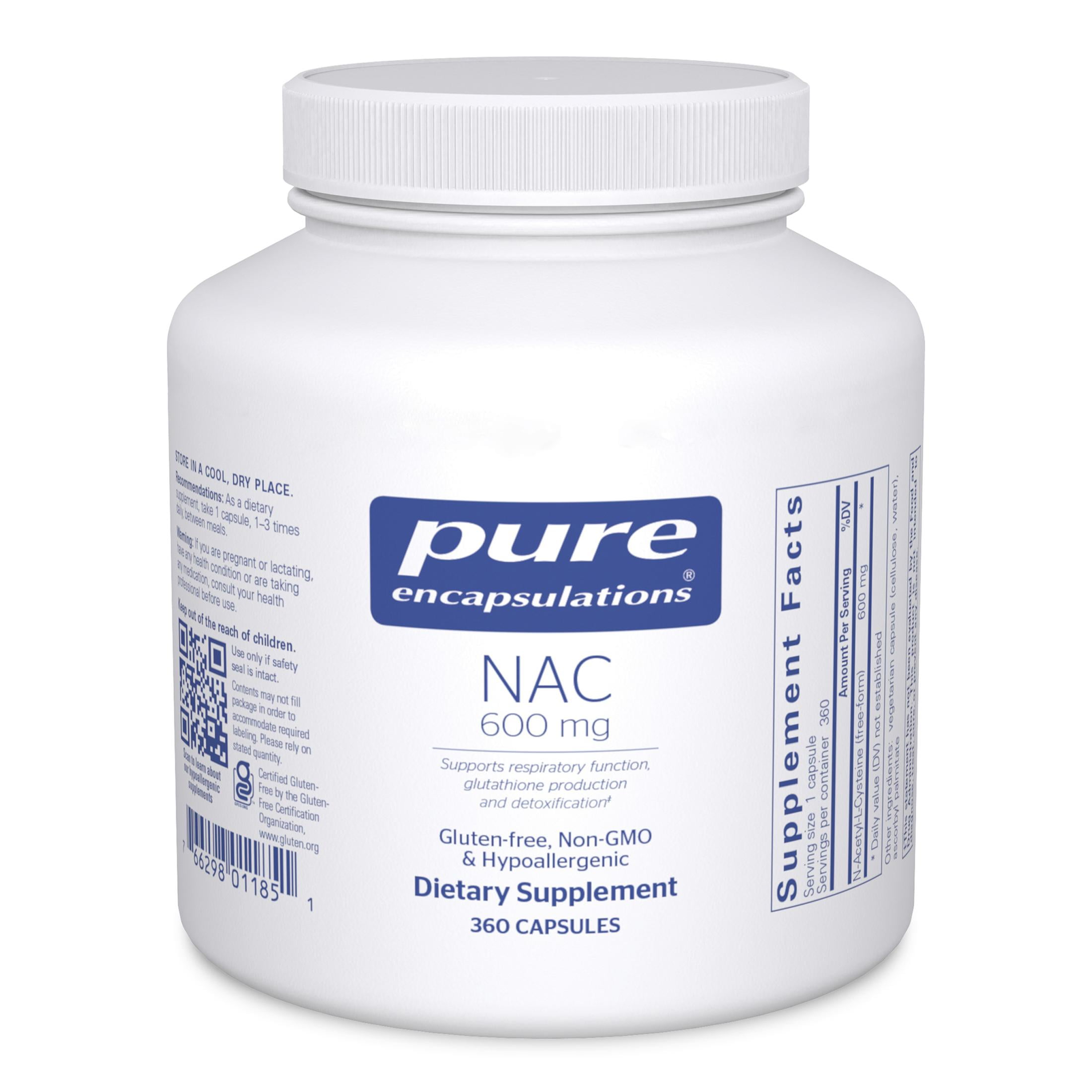 Pure Encapsulations NAC 600 mg - N-Acetyl Cysteine NAC Supplement for Lung Health & Immune Support, Liver Support & Antioxidants* - With Freeform N-Acetyl-L-Cysteine - 360 Capsules