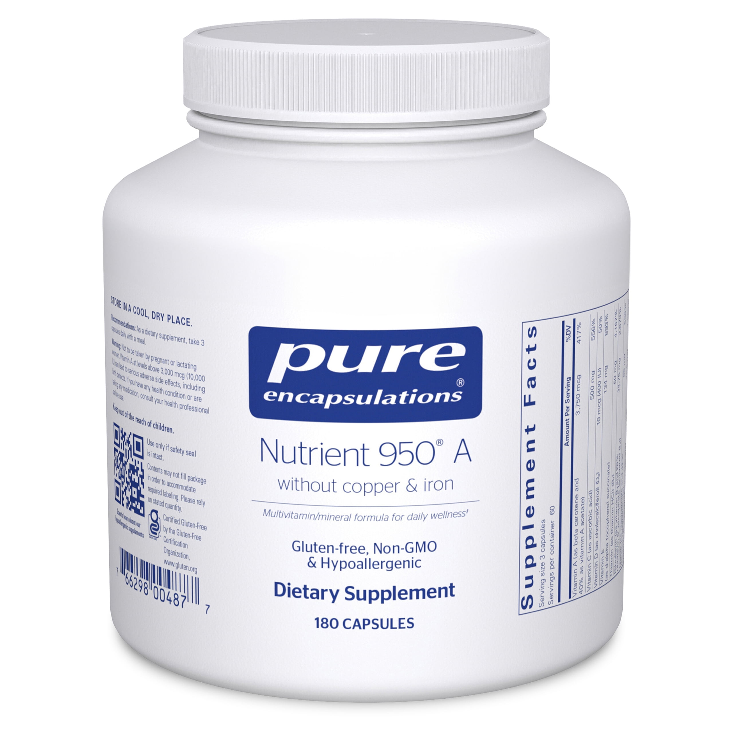 Pure Encapsulations Nutrient 950 without Copper, Iron, & Iodine | Antioxidant Multivitamin and Mineral Supplement to Support Optimal Health and Physiological Functions* | 180 Capsules