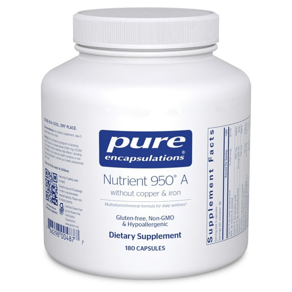 Pure Encapsulations Nutrient 950 A Without Copper & Iron | Hypoallergenic Multi-vitamin/Mineral Formula for Optimal Health | 180 Capsules