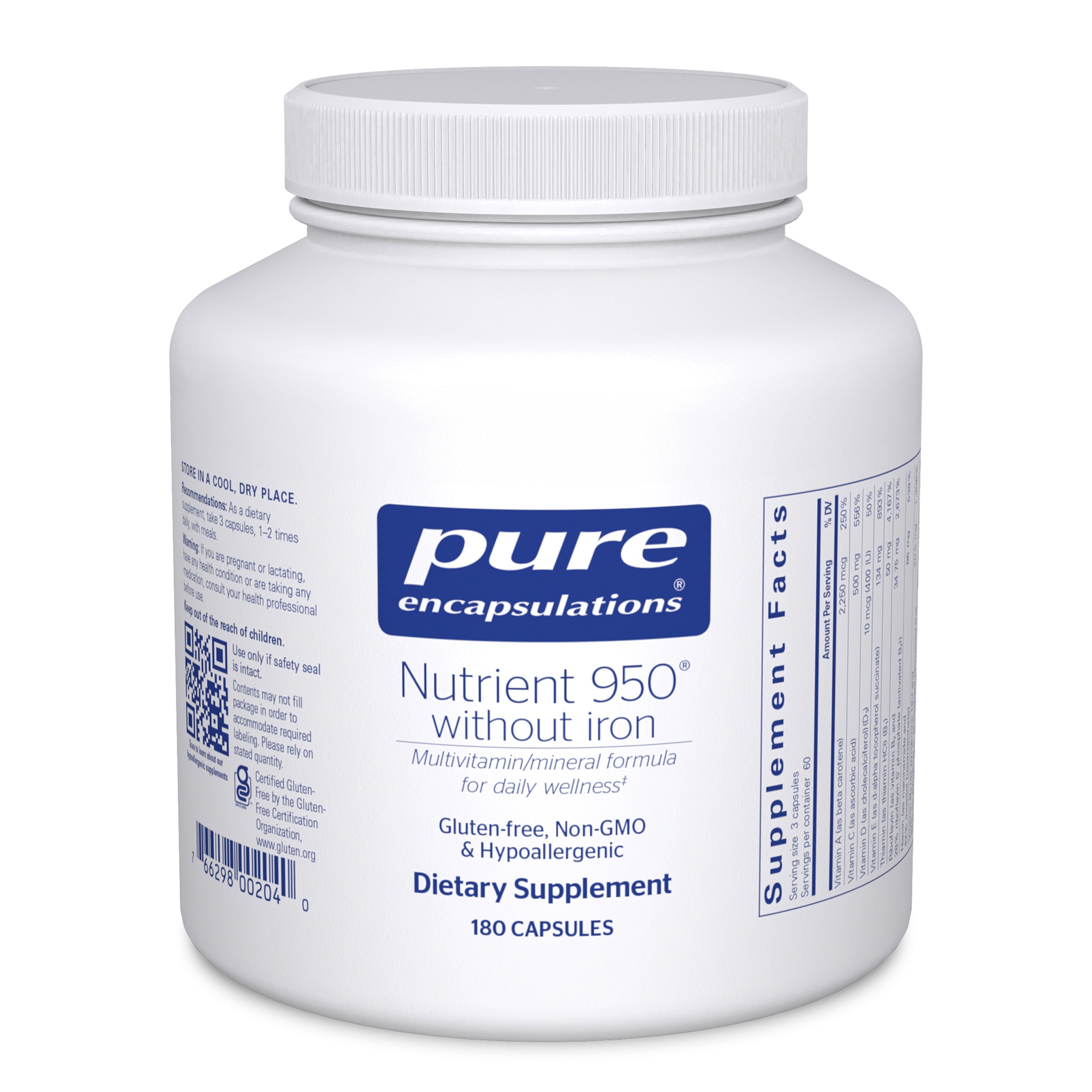 Pure Encapsulations Nutrient 950 without Iron | Supplement to Support Cardiovascular, Immune, and Cellular Health, Bones, Hormone Metabolism, and Carbohydrate Utilization* | 180 Capsules