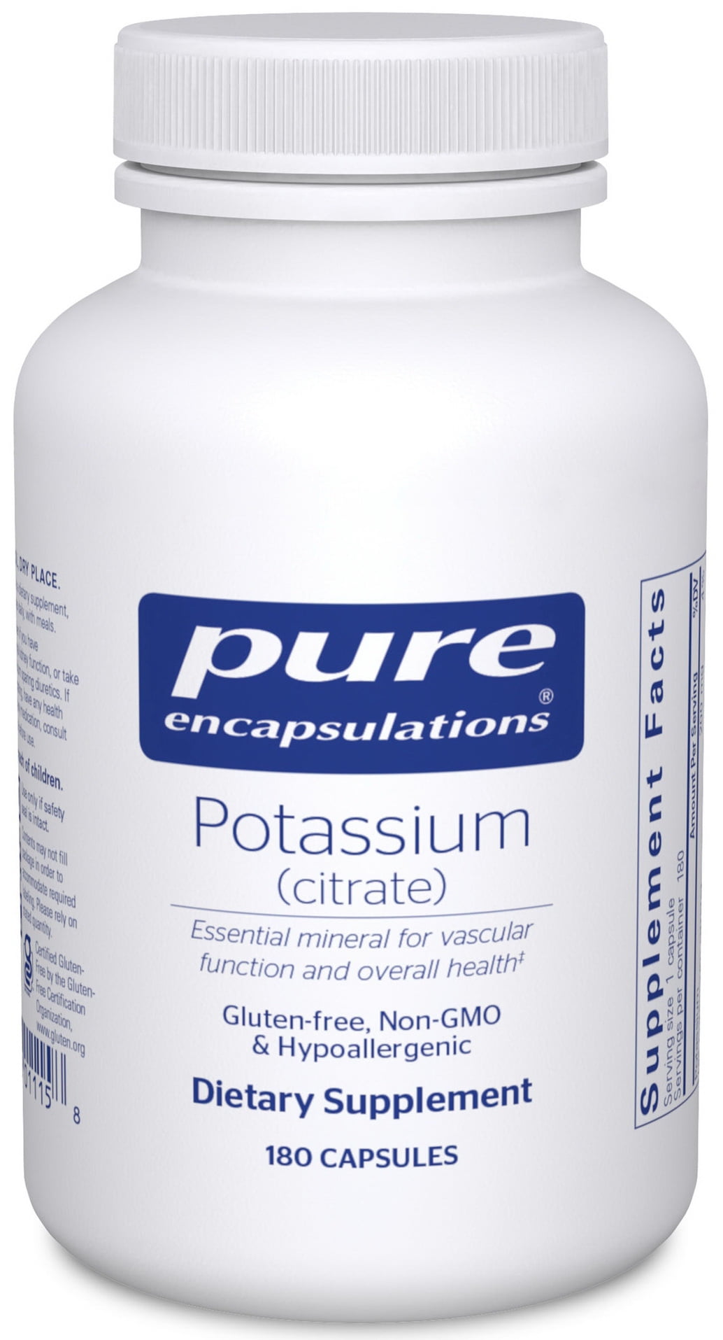 Pure Encapsulations Potassium (Citrate) | Essential Electrolyte Supplement to Support Nerve and Muscle Function, Adrenals, Hormones, Heart Health, and Energy* | 180 counts