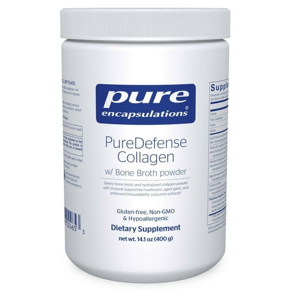 Pure Encapsulations PureDefense Collagen w/ Bone Broth | Savory Bone Broth and Hydrolyzed Collagen Powder with Mushroom, Aged Garlic, and Enhanced Bioavailability Curcumin Extracts | 14.1 Ounces