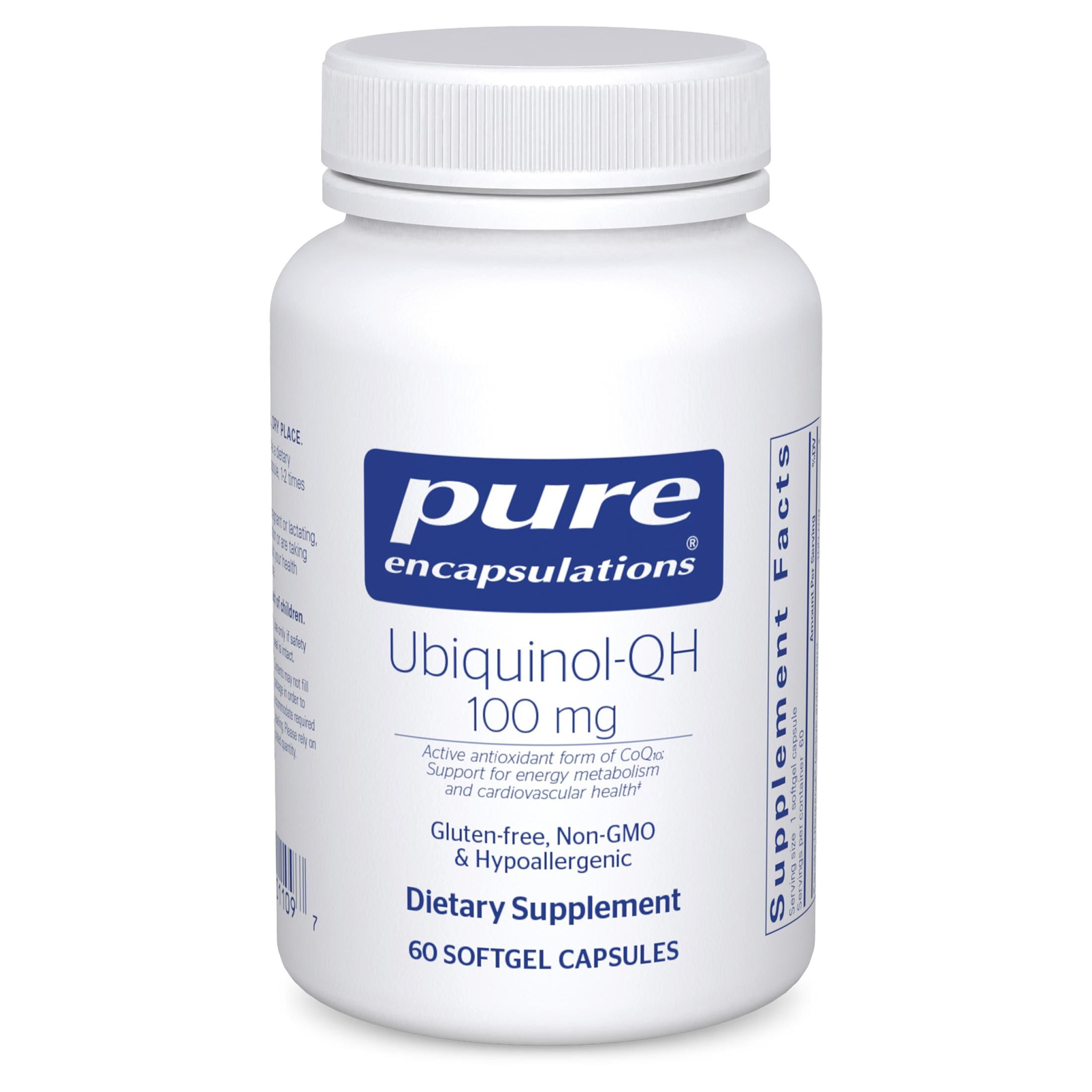 Pure Encapsulations Ubiquinol-QH - 100 mg CoQ10 - Supports Energy Metabolism & Heart Health* - Coenzyme Antioxidants Supplement - Non-GMO - 60 Softgel Capsules