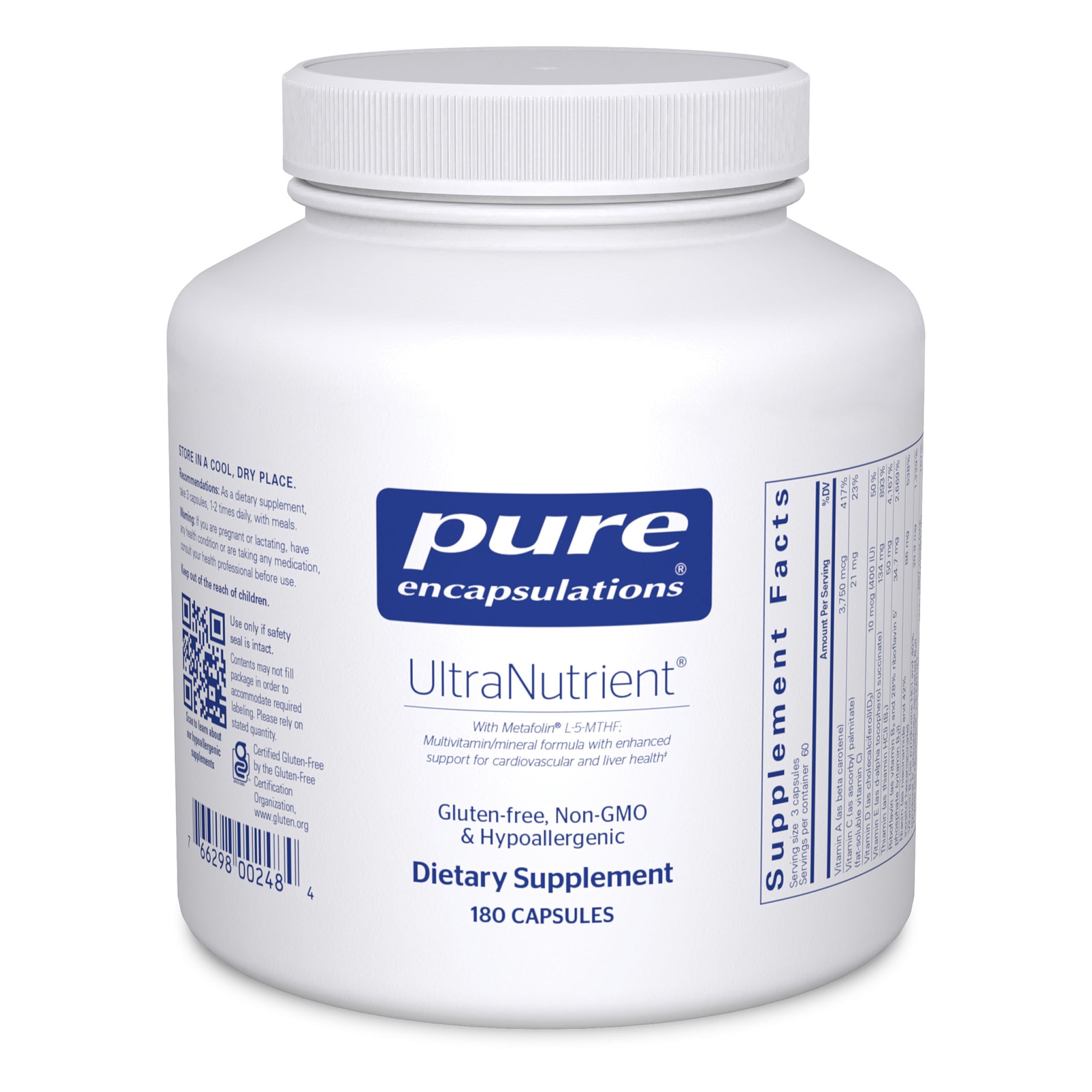 Pure Encapsulations UltraNutrient - Minerals & Multivitamins - Supports Liver & Heart Health* - Supplement for Antioxidants - With Vitamin C, CoQ10 & More - Gluten Free - 180 Capsules