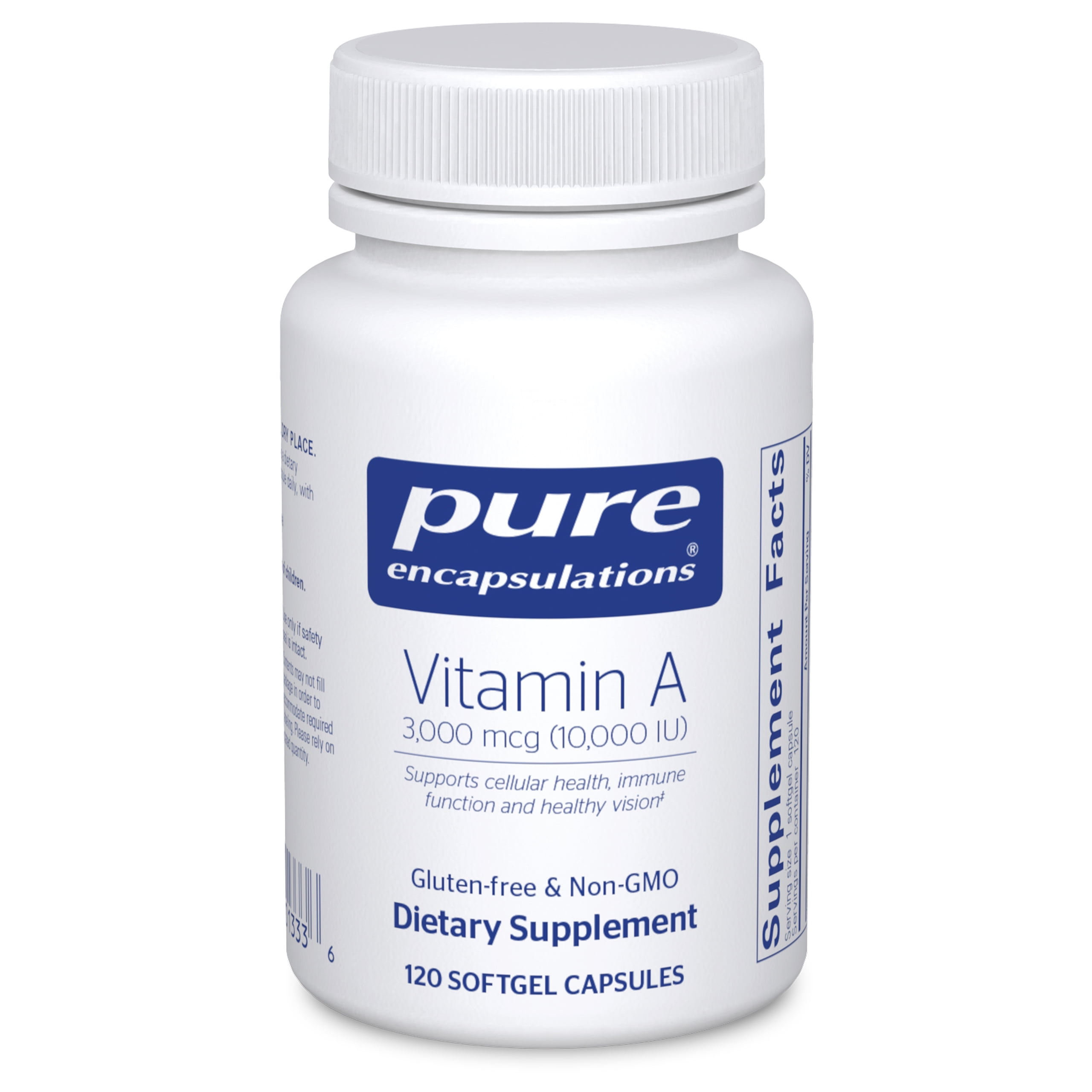 Pure Encapsulations Vitamin A - 3,000 mcg - From Cod Liver Oil - Immune & Vision Support* - Vitamin A Palmitate Supplement - Non-GMO - 120 Softgel Capsules