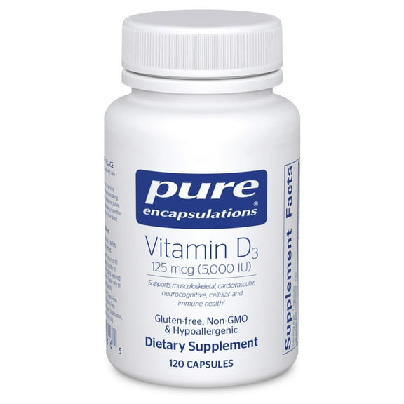 Pure Encapsulations Vitamin D3 125 mcg (5,000 IU) - Supplement to Support Bone, Joint, Breast, Heart, Colon, and Immune Health* - With Vitamin D - 120 Capsules