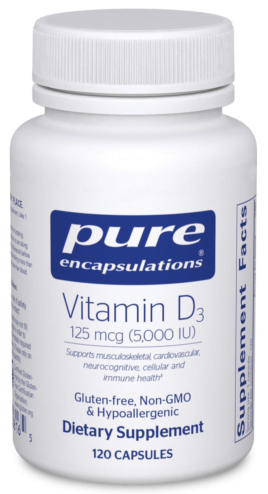 Pure Encapsulations Vitamin D3 125 mcg 5,000 IU | Supplement to Support Bone, Joint, Breast, Heart, Colon and Immune Health | 120 counts
