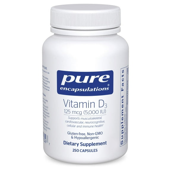 Pure Encapsulations Vitamin D3 125 mcg (5,000 IU) - Supplement to Support Bone, Joint, Breast, Heart, Colon, and Immune Health* - With Vitamin D - 250 Capsules