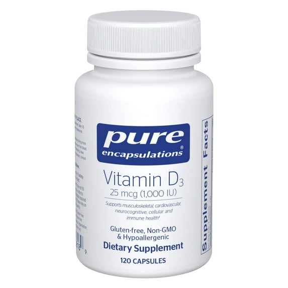 Pure Encapsulations Vitamin D3 25 mcg (1,000 IU) - Supplement to Support Bone, Joint, Breast, Heart, Colon & Immune Health - With Premium Vitamin D - 120 Capsules