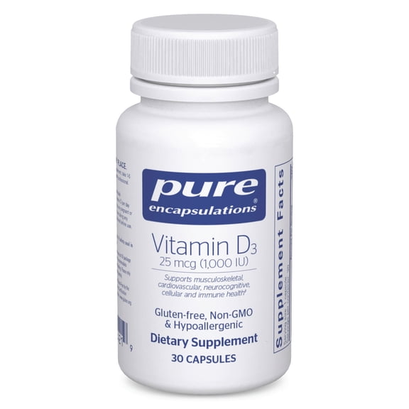 Pure Encapsulations Vitamin D3 25 mcg (1,000 IU) - Supplement to Support Bone, Joint, Breast, Heart, Colon & Immune Health - With Premium Vitamin D - 30 Capsules