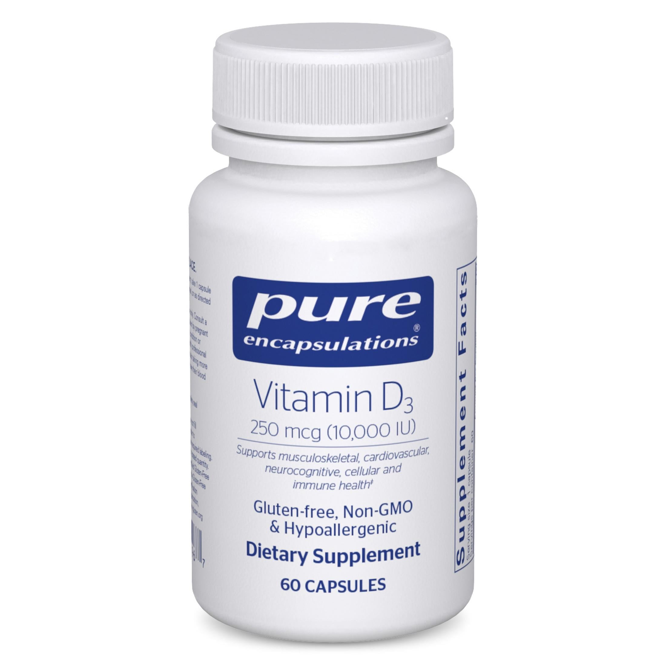 Pure Encapsulations Vitamin D3 250 mcg (10,000 IU) - Supplement to Support Bone, Joint, Breast, Heart, Colon & Immune Health* - With Premium Vitamin D - 60 Capsules