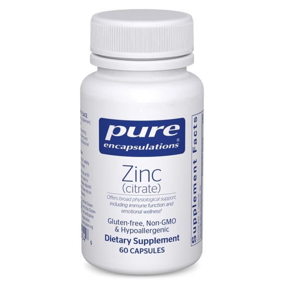 Pure Encapsulations Zinc (Citrate) - For Immune System, Tissue Development & Metabolism* - Mineral Supplement with Enzymes - Highly Absorbable Zinc - Vegan & Non-GMO - 60 Capsules