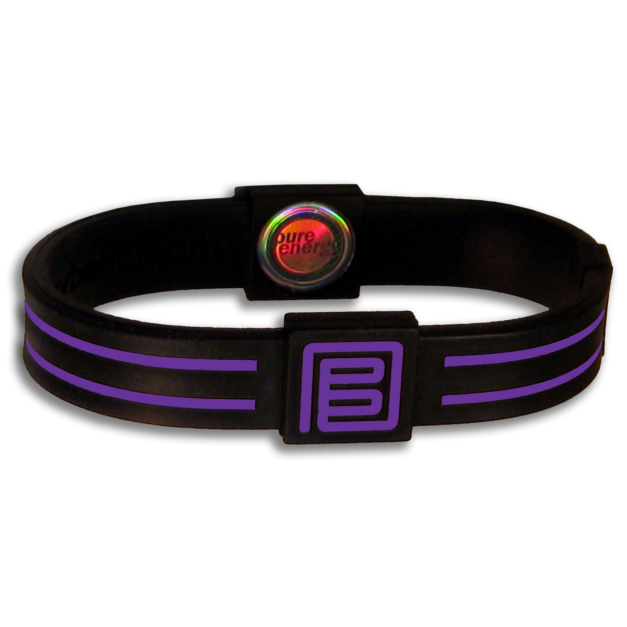 Pure Energy Duo Balance Band - Hologram Frequency Embedded Technology Silicone Bracelet(Black/Purple , 6.1")