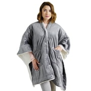 Pure Enrichment PureRelief Plush Heated Shawl - 4 InstaHeat Settings, Wearable Design with Snap Closures, Deep Pockets, Soft Micromink & Sherpa Fabric, Auto Shut-Off Timer, Machine Washable