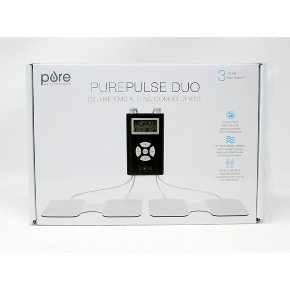 Pure Enrichment PurePulse Duo Dual Channel TENS & EMS Combo Muscle Stimulator - 14 Modes for Chronic Pain Relief, Adjustable Treatment Timer, Includes Reusable Electrode Pads, Storage Bag, & More