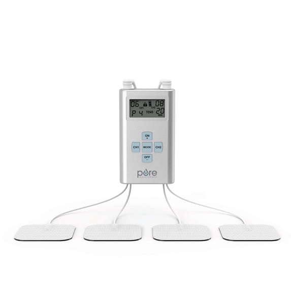 Pure Enrichment PurePulse Pro Advanced Dual Channel TENS Electronic Pulse Stimulator, LCD Screen, 8 Therapy Modes, & 25 Pulse Settings - 3 AAA Batteries, 4 Reusable Electrode Pads, & Storage Bag
