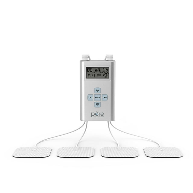 Pure Enrichment PurePulse Pro Advanced Dual Channel TENS Electronic Pulse Stimulator, LCD Screen, 8 Therapy Modes, & 25 Pulse Settings - 2 AAA Batteries, 4 Reusable Electrode Pads, & Storage Bag
