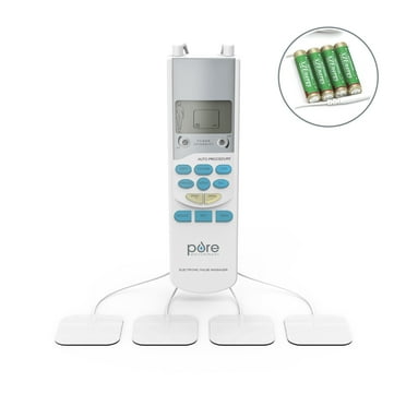Pure Enrichment PurePulse TENS Electronic Pulse Stimulator Featuring Comprehensive LCD Screen, 6 Programs, 3 Massage Settings, and 2 Channels - Includes 4 AAA Batteries + 4 Reusable Electrode Pads