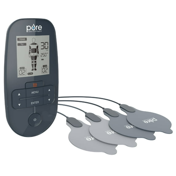Pure Enrichment PurePulse Trio TENS & EMS Muscle Stimulator + Heat - Advanced Relief with 9 TENS Modes, 7 EMS Modes, 2 Heat Settings, Dual Channels + Convenient Portable Belt Clip & Storage Bag