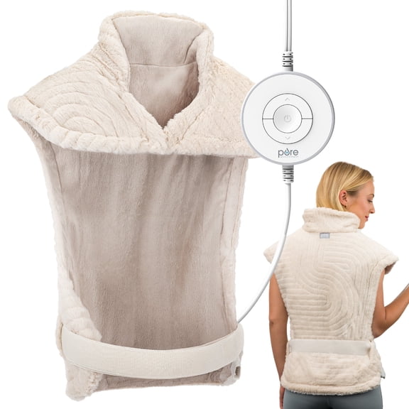 Pure Enrichment PureRadiance Back & Neck Luxury Heating Pad for Pain Relief, Patented Design, Soft Faux Fur & Micromink, 6 Heat Settings, Machine Washable, Universal Fit, 31.5 x 24 (Golden Sands)