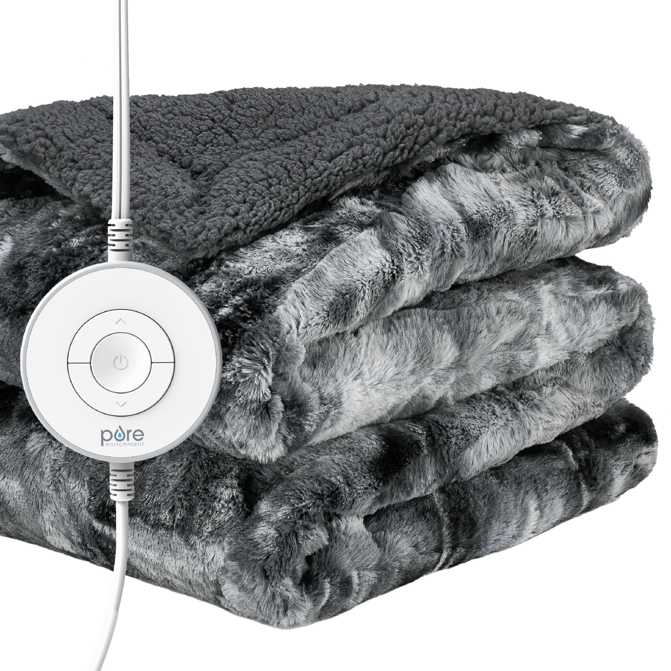 Pure Enrichment PureRadiance Luxury Heated Throw Blanket, Patented Design, Soft Faux Fur & Sherpa, 6 Heat Settings, Machine Washable, Cozy Electric Blanket for Couch or Bed Use, 50 x 60 (Smoke)