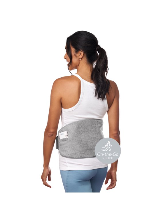 PureRelief Cordless Lumbar and Abdominal Heating Wrap - 4 Heat Settings, 2-Hour Portable Use, Optional Hot/Cold Gel Pack, Super-Soft Micromink, and Universal Fit Strap