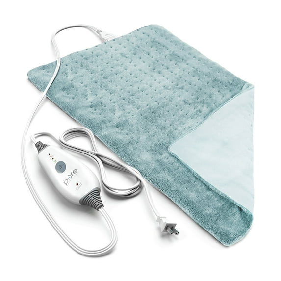 Pure Enrichment PureRelief Deluxe Heating Pad (12" x 24"), Full Body Therapy Pad with 4 InstaHeat Settings, Soft Machine-Washable Microplush Fabric and 2-Hour Auto Safety Shut-Off (Sea Glass)