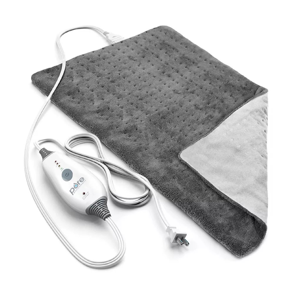 Pure Enrichment PureRelief Electric Heating Pad for Back Pain and Cramps, Gray, XL 12"x24"