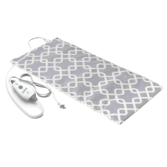 Pure Enrichment PurePureRelief Express Designer Series Electric Heating Pad - 12” x 24” Fast-Heating with 4 Heat Settings, Machine-Washable Fabric, & 2-Hour Auto Safety Shut-Off - Gray Trellis