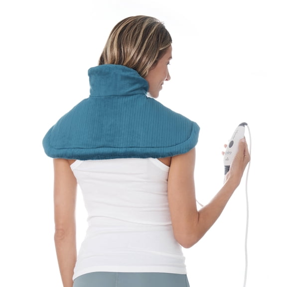 Pure Enrichment PureRelief Neck & Shoulder Heating Pad - 4 Heat Settings, Auto Shut-Off, Universal Fit, Magnet Closure, Soft Micromink, Storage Bag, 5-Year Warranty, Machine Wash (Turquoise Blue)