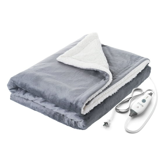 Pure Enrichment PureRelief Plush Heated Throw (50” x 60”) - 4 InstaHeat Settings, Soft Micromink & Sherpa Fabric, Machine Washable with Storage Bag - Cozy Electric Blanket for Couch or Bed Use