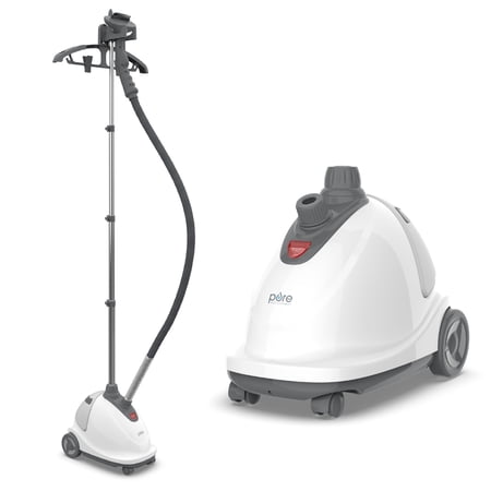 Pure Enrichment PureSteam XL Standing Steamer with Garment Hanger - Heats in 45 Seconds, 1 Hour Continuous Steam; Professional Wrinkle Remover, Easy-Roll Wheels, Garment Hanger, & Fabric Brush