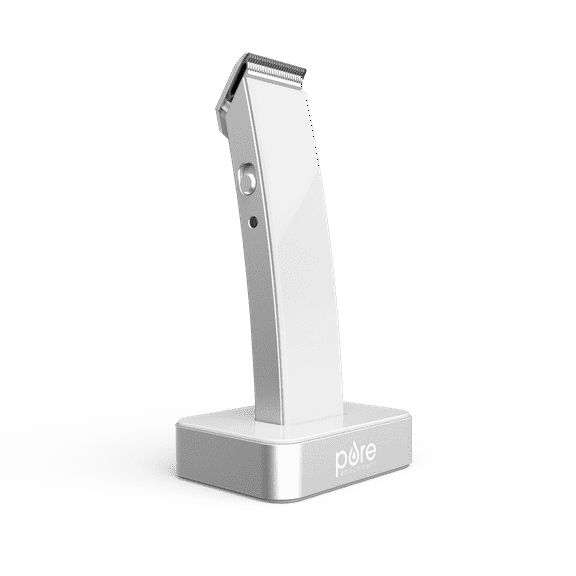 Pure Enrichment TRYM Lithium Rechargeable Beard Trimmer - 11-Piece Grooming Kit with Cordless Use, Charging Dock, 4 Trim Attachments, Cleaning Brush, Clipper Oil, and Drawstring Travel Bag (White)