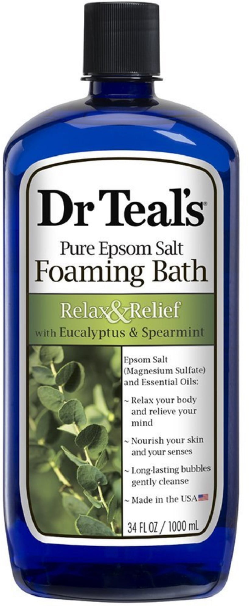 Pure Epsom Salt Foaming Bath, Relax & Relief with Eucalyptus & Spearmint 34 oz (Pack of 6)