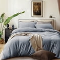 thumbnail image 1 of Pure Era 3pc Duvet Cover Set-Jersey Knit Cotton 100% T-Shirt Cotton-Super Soft Stretchy Zipper Closure-California King,Blueish Gray, 1 of 5