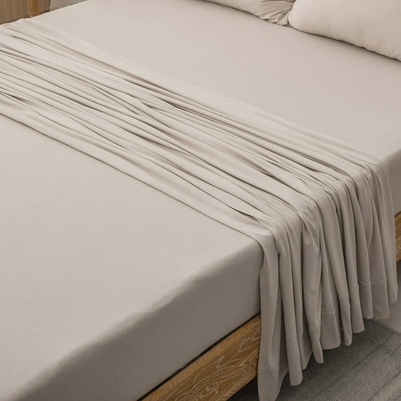 Pure Era Flat Sheet/Top Sheet Only 100% Jersey CottonSuper Soft Breathable(1-Pack,Queen,Cream Gray)