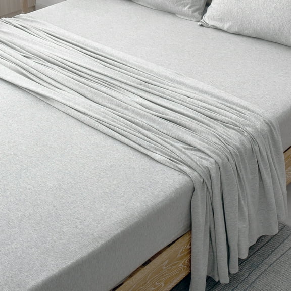 Pure Era King Size Flat Sheet/Top Sheet ONLY 100% Jersey CottonSuper Soft Breathable(1-Pack,Heathered Grey)