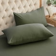 thumbnail image 1 of Pure Era 100% T-Shirt Jersey Knit Cotton Pillowcases Super Soft Breathable, Set of 2, Queen 20”x30”, Solid Olive Green, 1 of 4