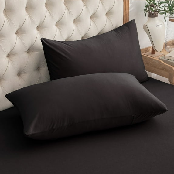 Pure Era 100% T-Shirt Jersey Knit Cotton Pillowcases Super Soft Breathable, Set of 2, Queen 20”x30” Walnut Brown