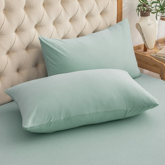 Pure Era 100% T-Shirt Jersey Knit Cotton Pillowcases Super Soft Breathable, Set of 2, Standard 20”x26” Sage Green
