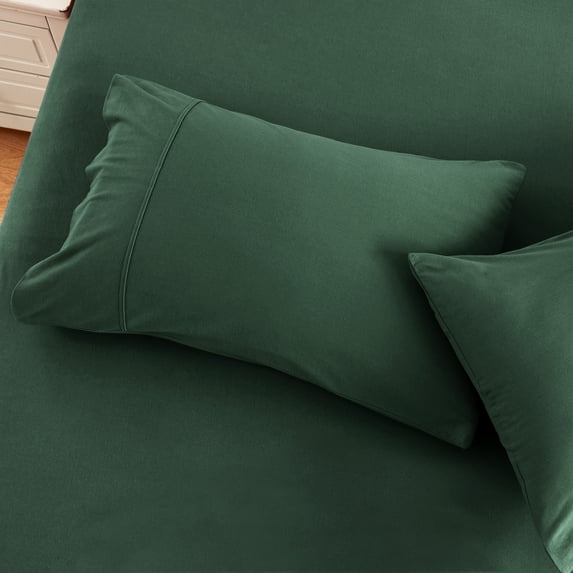 Pure Era 100% T-Shirt Jersey Knit Cotton Pillowcases Super Soft Breathable, Set of 2, Standard 20”x26”, Solid Forest Green