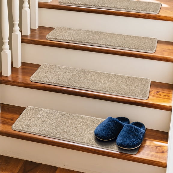 Pure Era 8" x 30" Carpet Stair Treads Protector Cover Indoor Non Slip Self Adhensive Tape Free (Cream Gray,Set of 14)