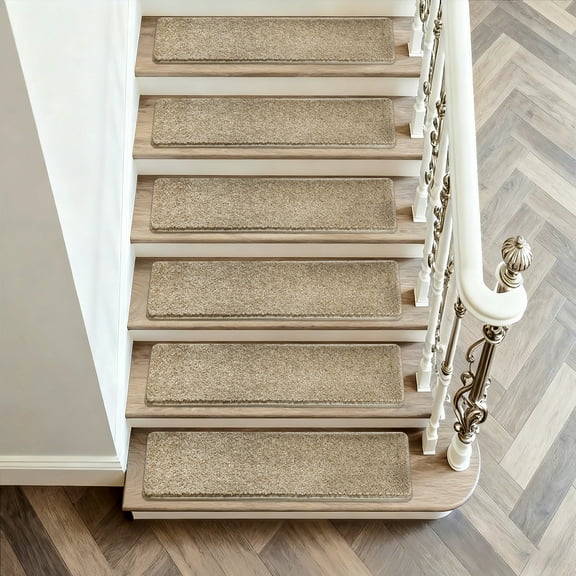 Pure Era 8" x 30" Carpet Stair Treads Protector Cover Indoor Non Slip Self Adhensive Tape Free (Cream Gray,Set of 14)